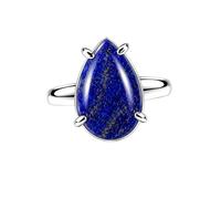 Meadows 925 Sterling Silver Teardrop Ring for Women Earthy Lapis Lazuli Gemstone Pear Shaped Statement Handmade Jewelry Ring R-32AQ_Q 1/2