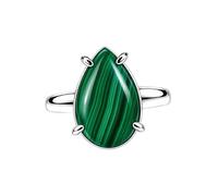 Meadows 925 Sterling Silver Teardrop Ring for Women Earthy Malachite Gemstone Pear Shaped Statement Handmade Jewelry Ring R-32AP_Q 1/2