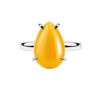 Meadows 925 Sterling Silver Teardrop Ring for Women Earthy Mango Chacedony Gemstone Pear Shaped Statement Handmade Jewelry Ring R-32AD_Q 1/2