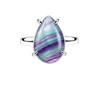 Meadows 925 Sterling Silver Teardrop Ring for Women Earthy Multi Flourite Gemstone Pear Shaped Statement Handmade Jewelry Ring R-32AL_Q 1/2