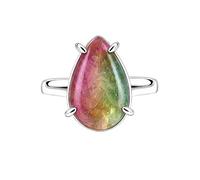 Meadows 925 Sterling Silver Teardrop Ring for Women Earthy Multi Tourmaline Mahove Gemstone Pear Shaped Statement Handmade Jewelry Ring R-32BB_Q 1/2