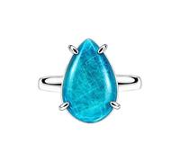 Meadows 925 Sterling Silver Teardrop Ring for Women Earthy Neon Apatite Gemstone Pear Shaped Statement Handmade Jewelry Ring R-32AU_Q 1/2