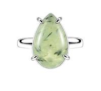 Meadows 925 Sterling Silver Teardrop Ring for Women Earthy Prehnite Gemstone Pear Shaped Statement Handmade Jewelry Ring R-32BA_Q 1/2