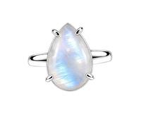Meadows 925 Sterling Silver Teardrop Ring for Women Earthy Rainbow Moonstone Gemstone Pear Shaped Statement Handmade Jewelry Ring R-32AN_Q 1/2