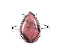 Meadows 925 Sterling Silver Teardrop Ring for Women Earthy Rhodonite Gemstone Pear Shaped Statement Handmade Jewelry Ring R-32BD_Q 1/2