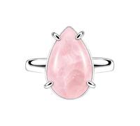 Meadows 925 Sterling Silver Teardrop Ring for Women Earthy Rose Quartz Gemstone Pear Shaped Statement Handmade Jewelry Ring R-32AZ_Q 1/2