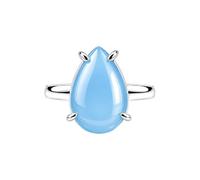 Meadows 925 Sterling Silver Teardrop Ring for Women Earthy Sky Blue Chacedony Gemstone Pear Shaped Statement Handmade Jewelry Ring R-32AF_Q 1/2
