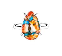 Meadows 925 Sterling Silver Teardrop Ring for Women Earthy Spiney Osyster Turquoise Gemstone Pear Shaped Statement Handmade Jewelry Ring R-32AY_Q 1/2