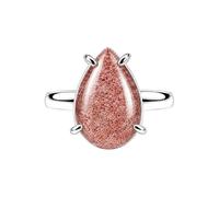 Meadows 925 Sterling Silver Teardrop Ring for Women Earthy Strawarry Quartz Gemstone Pear Shaped Statement Handmade Jewelry Ring R-32AI_V 1/2