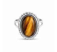 Meadows 925 Sterling Silver Tiger Eye Ring Oval Gemstone Ring Handmade Minimalist Jewelry Gift for Women R-1879AL_O 1/2