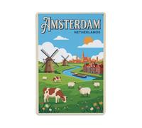 Meadows Amsterdam Netherlands Classic Country Route Metal Tin Sign Plaque Wall Decor for Cafe, Man Cave, Club Bar, Office, Home Garden Round Metal Poster 8x12Inch