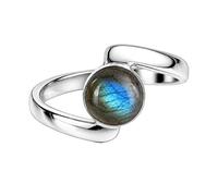 Meadows Labradorite 925 Sterling Silver Bypass Ring for Women Round Statement Ring Minimalist Handmade Jewelry Gift R-25AI_V