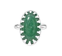 Meadows Ring for Women 925 Sterling Silver Oval Statement Green AventurineGemstone Ring Vintage Crown Unique Earthy Boho Jewelry Gift R-33AW_O