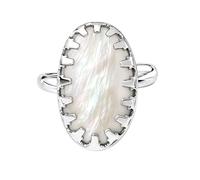 Meadows Ring for Women 925 Sterling Silver Oval Statement Mother Of PearlGemstone Ring Vintage Crown Unique Earthy Boho Jewelry Gift R-33AO_P