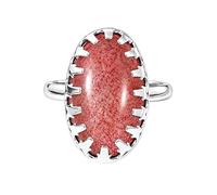 Meadows Ring for Women 925 Sterling Silver Oval Statement Strawarry QuartzGemstone Ring Vintage Crown Unique Earthy Boho Jewelry Gift R-33AI_V 1/2