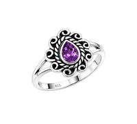 Meadows Ring in 925 Sterling Silver Handmade Vintage Pear African Amethyst Cabochon Gemstone Ring for Women R-30AAU_K 1/2