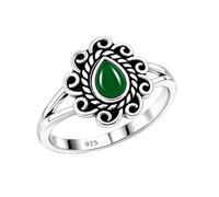 Meadows Ring in 925 Sterling Silver Handmade Vintage Pear Green Onyx Cabochon Gemstone Ring for Women R-30AS_S
