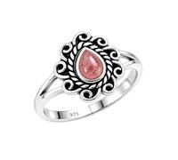Meadows Ring in 925 Sterling Silver Handmade Vintage Pear Strawerry Quartz Cabochon Gemstone Ring for Women R-30AI_V 1/2