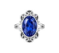 Meadows Ring in 925 Sterling Silver Oval Blue Sapphire Gemstone Statement Ring for Women Filigree Solitaire Design Boho Jewelry Gift R-15AT_Y 1/2