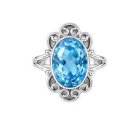 Meadows Ring in 925 Sterling Silver Oval Blue Topaz Gemstone Statement Ring for Women Filigree Solitaire Design Boho Jewelry Gift R-15AV_P 1/2
