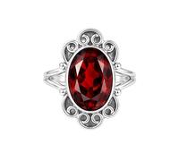 Meadows Ring in 925 Sterling Silver Oval Garnet Gemstone Statement Ring for Women Filigree Solitaire Design Boho Jewelry Gift R-15AP_R 1/2