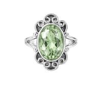 Meadows Ring in 925 Sterling Silver Oval Green Amethyst Gemstone Statement Ring for Women Filigree Solitaire Design Boho Jewelry Gift R-15AS_W