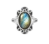 Meadows Ring in 925 Sterling Silver Oval Labradorite Gemstone Statement Ring for Women Filigree Solitaire Design Boho Jewelry Gift R-15AI_L 1/2
