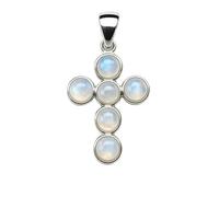Meadows Round Flashy Rainbow Moonstone Sterling Silver Cross Pendant Jewelry