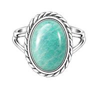 Meadows Sterling Silver Amazonite Oval Ring for Women Vintage Rope Border Statement Ring, Split Shank Gemstone Jewelry R-1879AAM_V