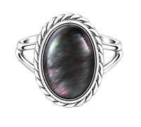 Meadows Sterling Silver Black Mother of Pearl Oval Ring for Women Vintage Rope Border Statement Ring, Split Shank Gemstone Jewelry R-1879AAR_Z