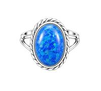 Meadows Sterling Silver Blue Opal Oval Ring for Women Vintage Rope Border Statement Ring, Split Shank Gemstone Jewelry R-1879AAT_L 1/2