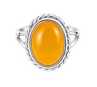 Meadows Sterling Silver Mango Chacedony Oval Ring for Women Vintage Rope Border Statement Ring, Split Shank Gemstone Jewelry R-1879AAC_U 1/2