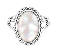 Meadows Sterling Silver Mother of Pearl Oval Ring for Women Vintage Rope Border Statement Ring, Split Shank Gemstone Jewelry R-1879AAK_P
