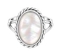 Meadows Sterling Silver Mother of Pearl Oval Ring for Women Vintage Rope Border Statement Ring, Split Shank Gemstone Jewelry R-1879AAK_P 1/2