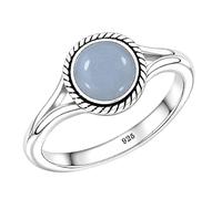 Meadows Sterling Silver Oval Angelite Ring for Women Vintage Boho Rope Border Statement Ring Earthy Handmade Jewelry R-1795ABC_L