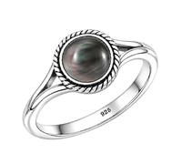 Meadows Sterling Silver Oval Black Mother of Pearl Ring for Women Vintage Boho Rope Border Statement Ring Earthy Handmade Jewelry R-1795AAS_Z+1