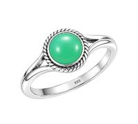 Meadows Sterling Silver Oval Chrysoprase Chacedony Ring for Women Vintage Boho Rope Border Statement Ring Earthy Handmade Jewelry R-1795AAE_K 1/2