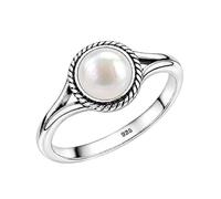 Meadows Sterling Silver Oval Mother of Pearl Ring for Women Vintage Boho Rope Border Statement Ring Earthy Handmade Jewelry R-1795AAL_J