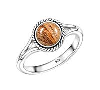 Meadows Sterling Silver Oval Picture Jasper Ring for Women Vintage Boho Rope Border Statement Ring Earthy Handmade Jewelry R-1795ABK_Y 1/2
