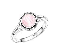 Meadows Sterling Silver Oval Pink Mother of Pearl Ring for Women Vintage Boho Rope Border Statement Ring Earthy Handmade Jewelry R-1795ABE_U