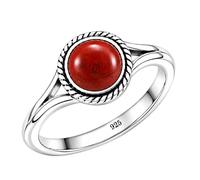 Meadows Sterling Silver Oval Red Jasper Ring for Women Vintage Boho Rope Border Statement Ring Earthy Handmade Jewelry R-1795AAW_O