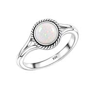 Meadows Sterling Silver Oval White Opal Ring for Women Vintage Boho Rope Border Statement Ring Earthy Handmade Jewelry R-1795ABJ_X 1/2