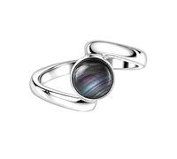 Meadows Sterling Silver Round Black Mother of Pearl Gemstone Bypass Ring for Women, Minimalist Modern Statement Handmade Jewelry R-25AAR_M 1/2