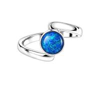 Meadows Sterling Silver Round Blue Opal Gemstone Bypass Ring for Women, Minimalist Modern Statement Handmade Jewelry R-25AAT_O