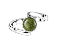 Meadows Sterling Silver Round Green Sarpentine Gemstone Bypass Ring for Women, Minimalist Modern Statement Handmade Jewelry R-25ABF_O 1/2