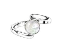 Meadows Sterling Silver Round Mother of Pearl Gemstone Bypass Ring for Women, Minimalist Modern Statement Handmade Jewelry R-25AAL_M