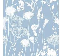 Meadowsweet Floral Blue Wallpaper - Naturistic Botanical Petals Flowers - Trendy Stylish Feature Wall