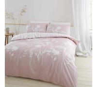 Catherine Lansfield Meadowsweet Floral Reversible King Duvet Cover Set with Pillowcases Blush Pink