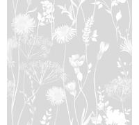 Catherine Lansfield Wallpaper - Meadowsweet Floral - Straight Match - White/Grey