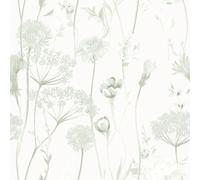 Meadowsweet Floral Sage Green Wallpaper - Naturistic Botanical Petals Flowers - Trendy Stylish Feature Wall